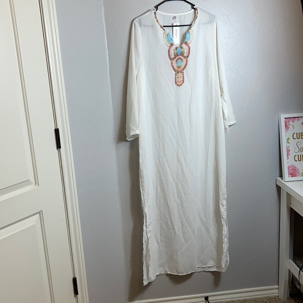 Swimsuit cover up white blue orange one size